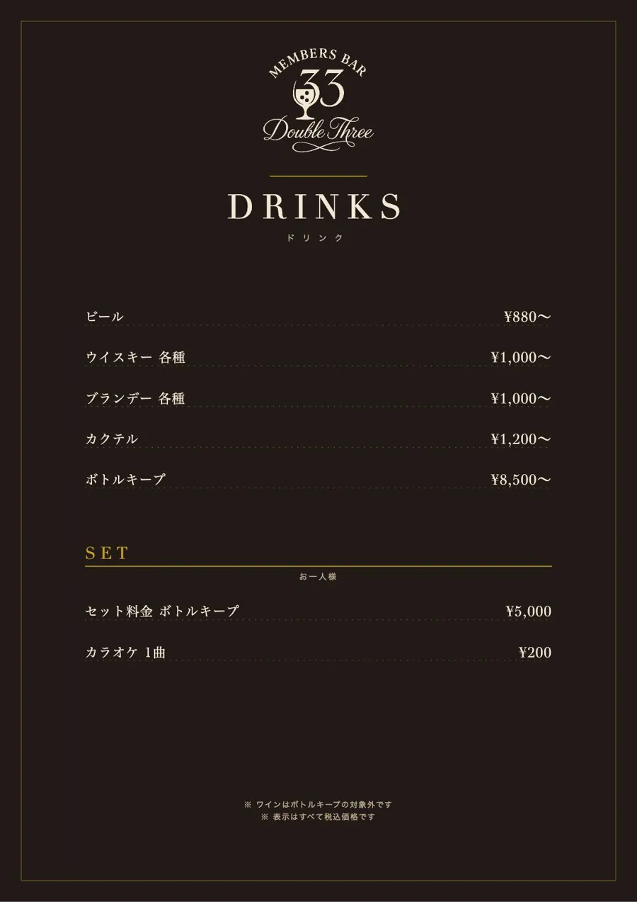 MEMBERS BAR 33 ドリンクメニュー